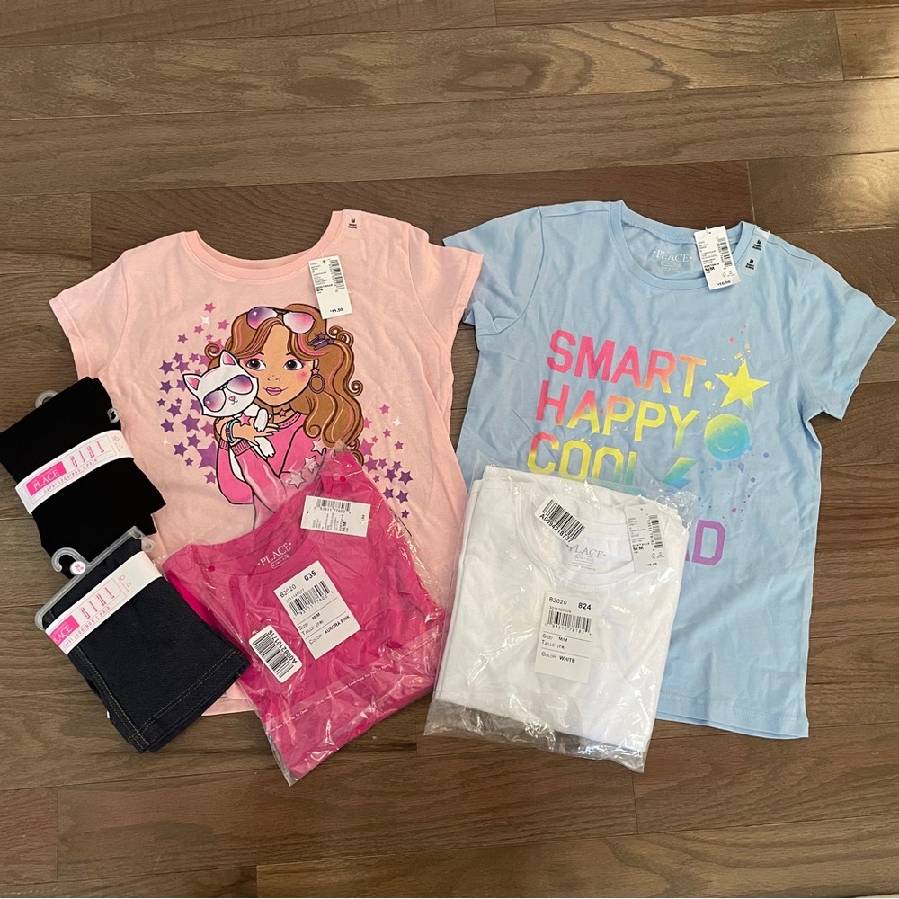 NWT Girls Size 7/8 - 2 T-shirt’s, 3 Long-sleeves, 1 Black leggings, 1 jeggings